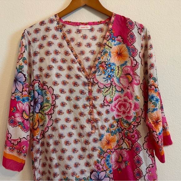 Johnny Was Women's Floral Boho Mini Dress 100% Silk Blouse Top - Picture 11 of 13